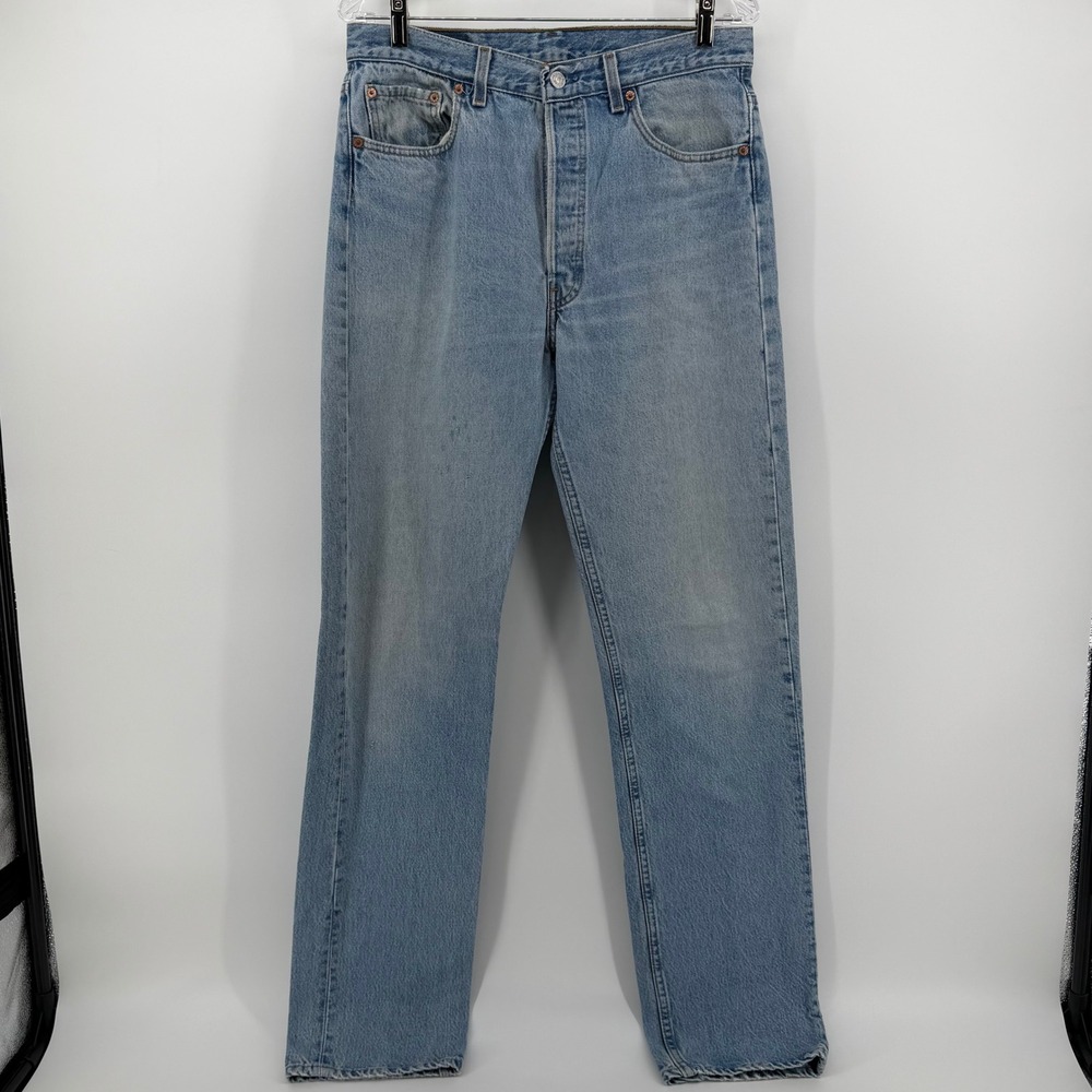 Levis 501 Mens Original Fit Straight Leg Light Wash Blue Denim Jeans 34x36